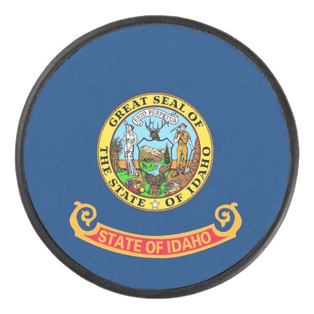 Patriotic hockey puck with flag of Idaho (Front)