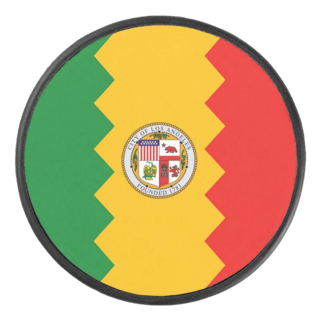 Patriotic hockey puck with flag of Los Angeles (Front)