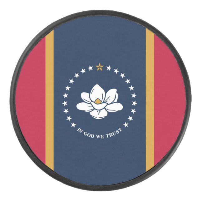 Patriotic hockey puck with flag of Mississippi (Front)
