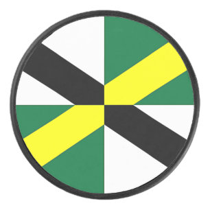Patriotic hockey puck with flag of Monterey City.