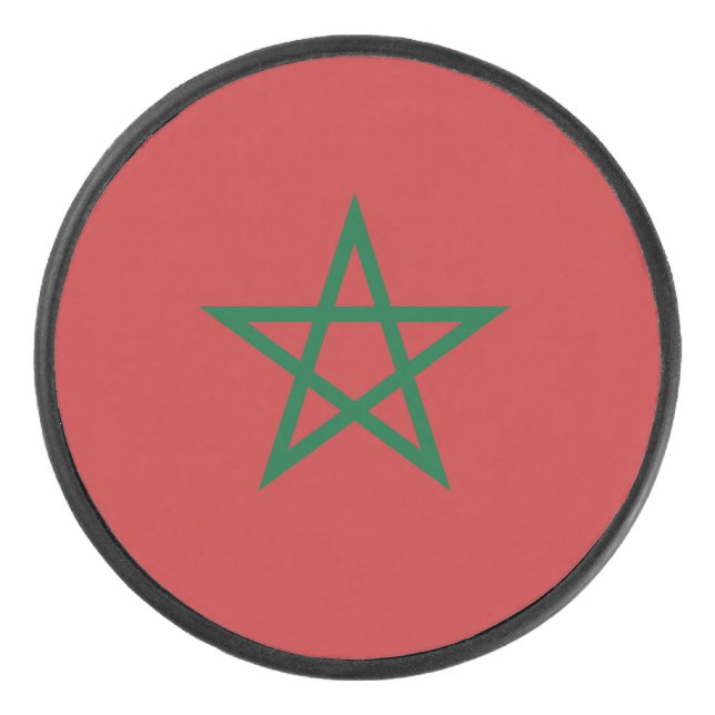 Patriotic hockey puck with flag of Morocco (Front)