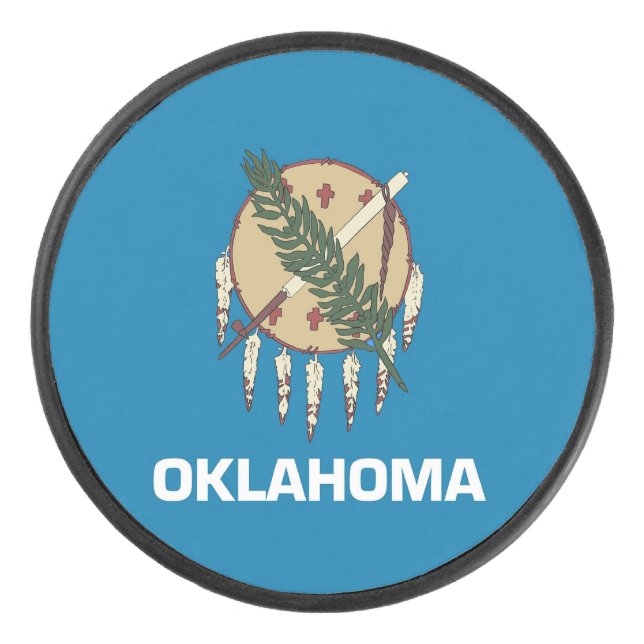 Patriotic hockey puck with flag of Oklahoma State (Front)