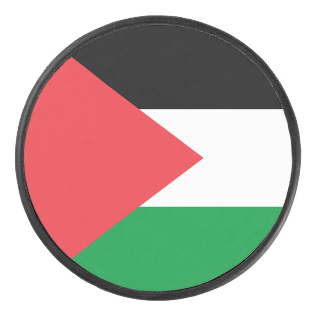 Patriotic hockey puck with flag of Palestine (Front)