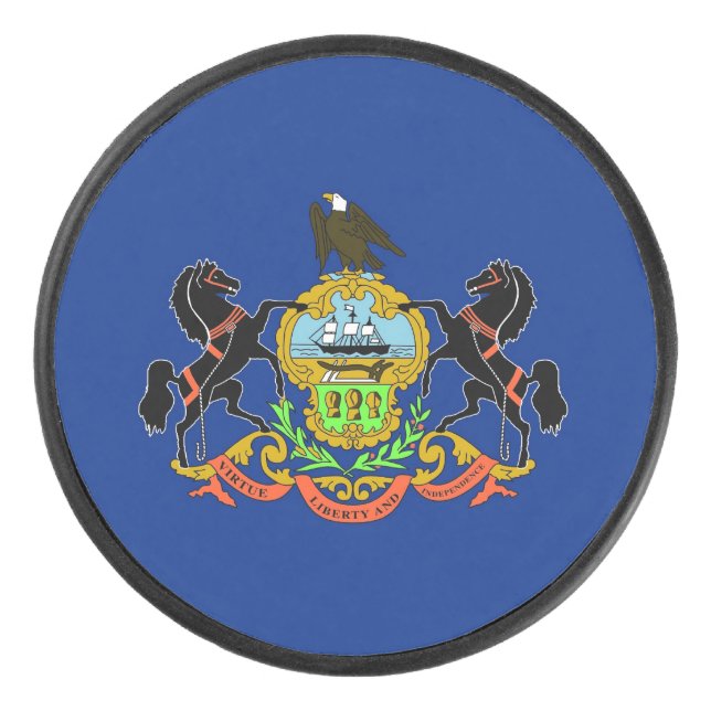 Patriotic hockey puck with flag of Pennsylvania (Front)