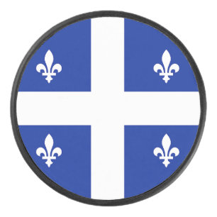 Patriotic hockey puck with flag of Quebec