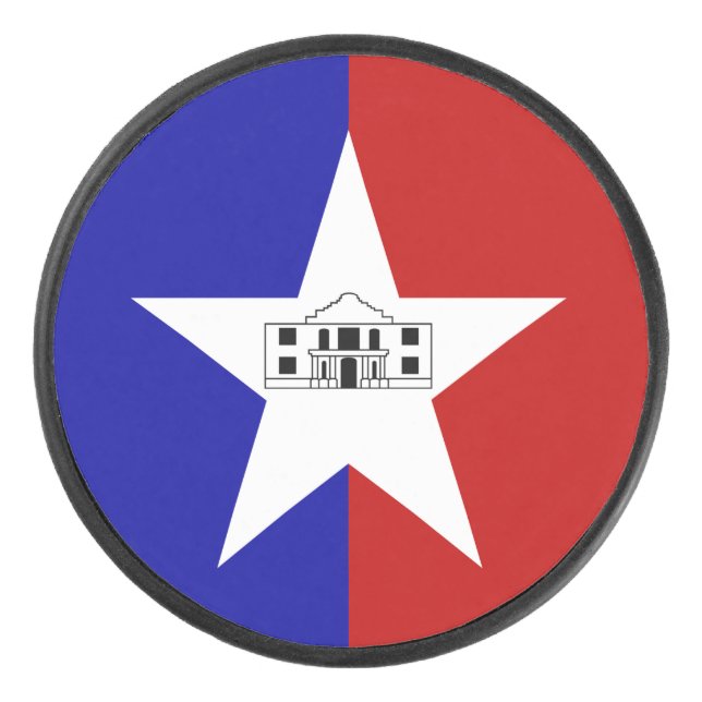 Patriotic hockey puck with flag of San Antonio (Front)