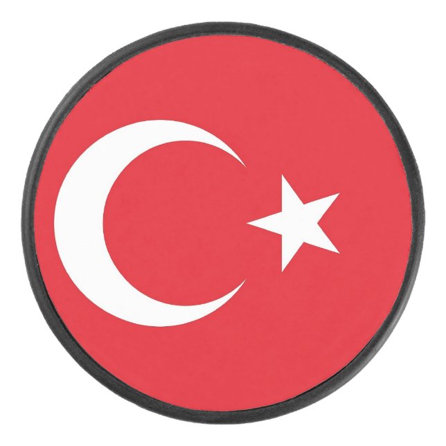 Patriotic hockey puck with flag of Turkey (Front)
