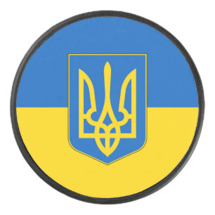 Patriotic hockey puck with flag of Ukraine
