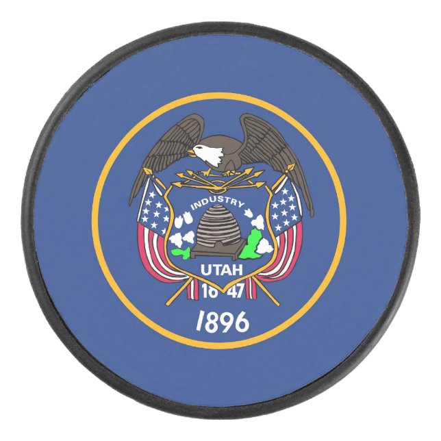 Patriotic hockey puck with flag of Utah (Front)