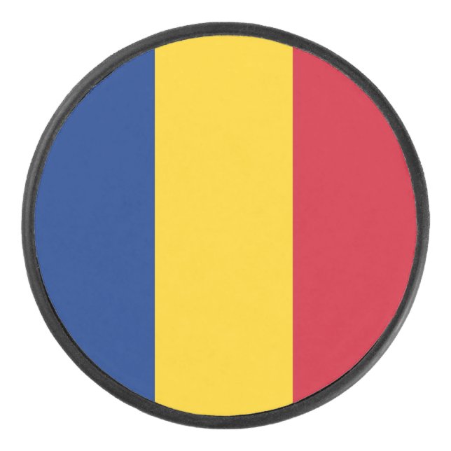 Patriotic hockey puck with Romania flag (Front)