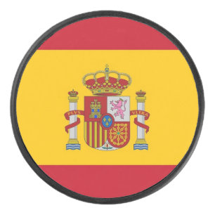 Patriotic hockey puck with Spain flag