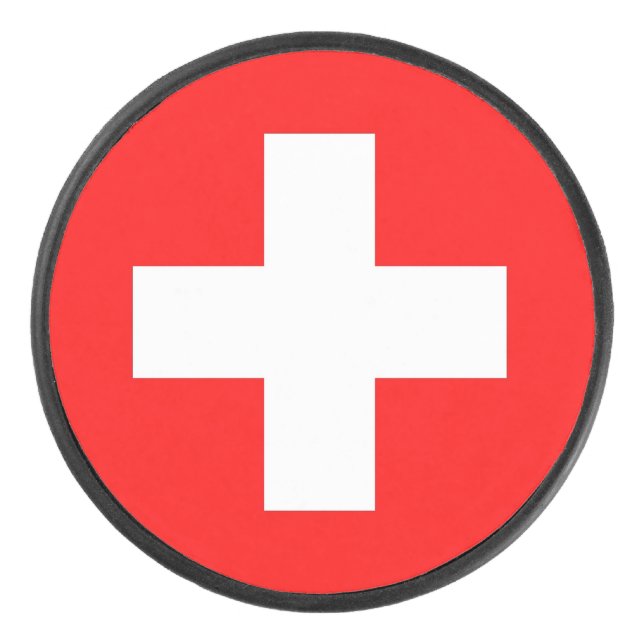 Patriotic hockey puck with Switzerland flag (Front)