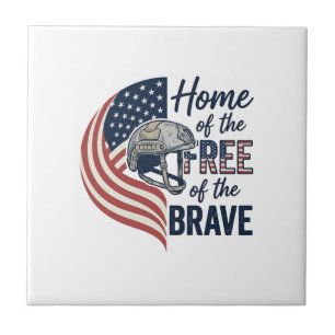Patriotic Home of the Free Brave Helmet Shirt_1 Ceramic Tile