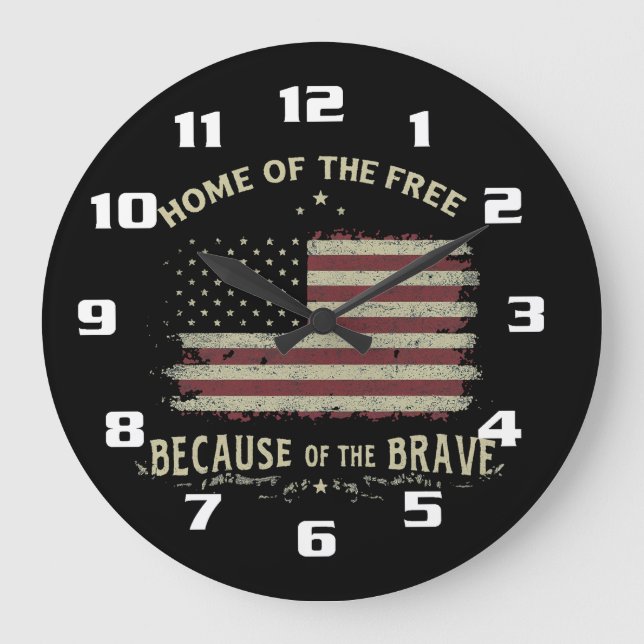 Patriotic Home of the Free Large numbers Clock  (Front)