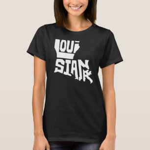 Patriotic Home State Map of Louisiana Text Shape T-Shirt