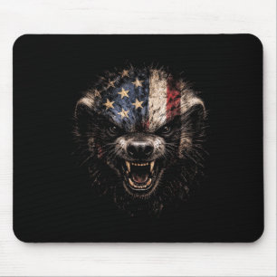 Patriotic Honey Badger USA Flag July 4th Mouse Pad