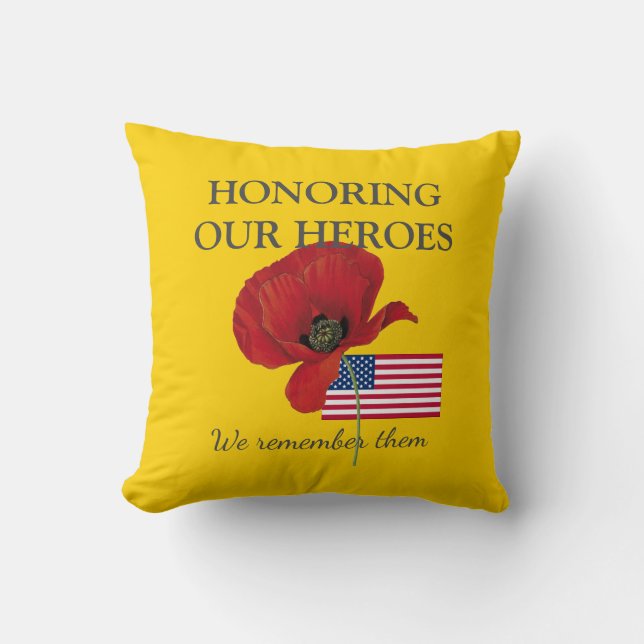 Patriotic HONORING OUR HEROES Veterans USA Flag Cushion (Front)