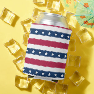 Patriotic Horizontal Stripes with Stars Can Cooler