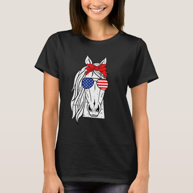 Patriotic Horse 4th Of July Funny Sunglasses Pet L T-Shirt (Front)
