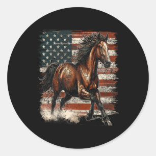 Patriotic Horse American Flag Classic Round Sticker