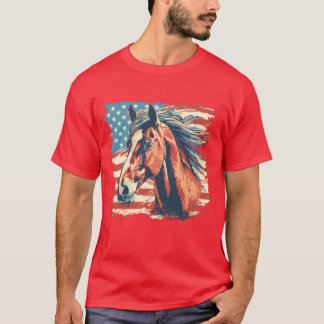 Patriotic Horse American Flag Equestrian for a gir T-Shirt