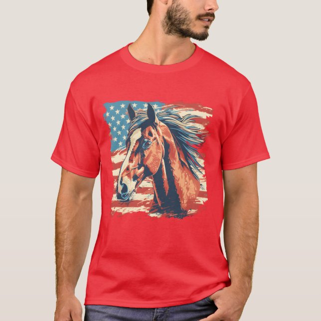 Patriotic Horse American Flag Equestrian for a gir T-Shirt (Front)
