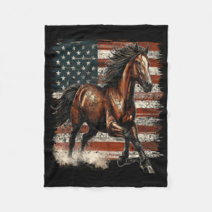 Patriotic Horse American Flag Fleece Blanket