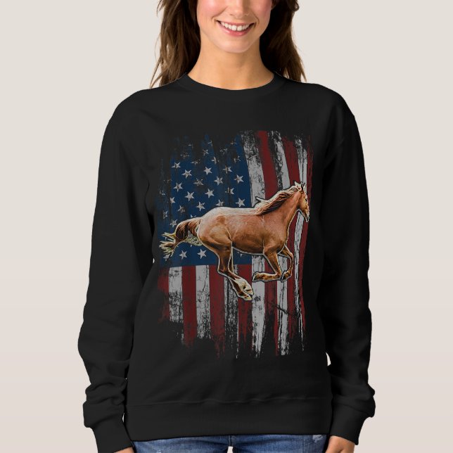 Patriotic Horse American Flag Horseback Riding Far Sweatshirt (Front)