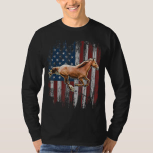 Patriotic Horse American Flag Horseback Riding Far T-Shirt