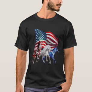 Patriotic Horse American Flag Horseback Riding Far T-Shirt
