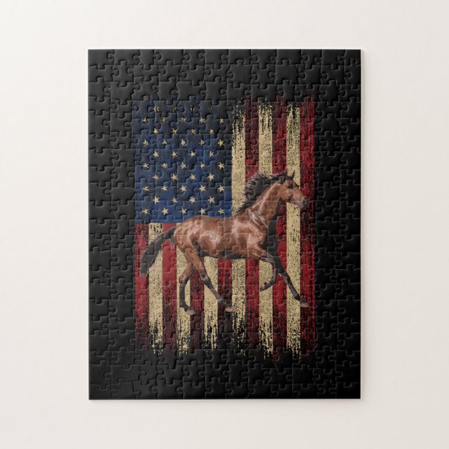 Patriotic Horse American Flag Horseback Riding Jigsaw Puzzle (Vertical)