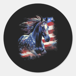 Patriotic Horse American Flag Horseback Riding Wes Classic Round Sticker