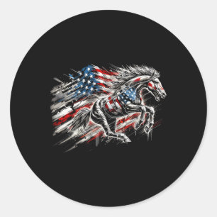 Patriotic Horse American Flag Horseback Riding Wes Classic Round Sticker