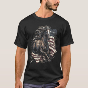 Patriotic Horse American Flag Horseback Riding Wes T-Shirt