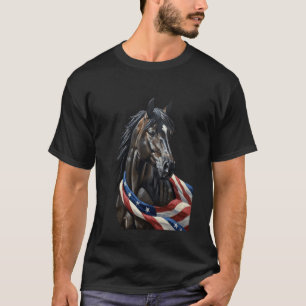 Patriotic Horse American Flag Kid Riding Farm Anim T-Shirt