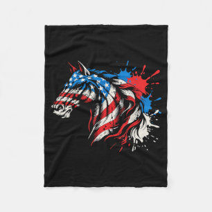 Patriotic Horse American Flag Splash Art Fleece Blanket
