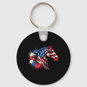 Patriotic Horse American Flag Splash Art Key Ring