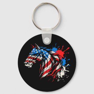 Patriotic horse american flag splash art Patriotic Key Ring