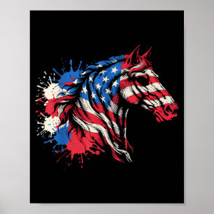 Patriotic Horse American Flag Splash Art Poster