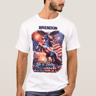 Patriotic Horse American Flag Sunset Equestrian  T-Shirt