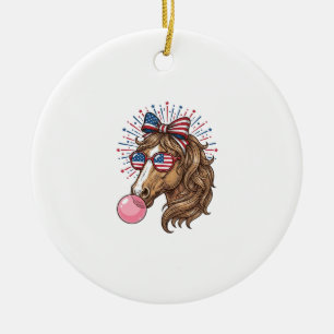 Patriotic Horse Bubble Gum Vintage Vector Shirt De Ceramic Ornament