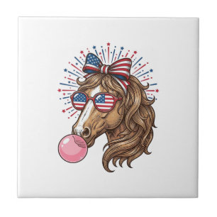Patriotic Horse Bubble Gum Vintage Vector Shirt De Ceramic Tile