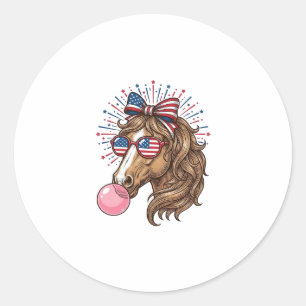 Patriotic Horse Bubble Gum Vintage Vector Shirt De Classic Round Sticker