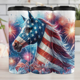 Patriotic Horse Fireworks Celebration Art Thermal Tumbler