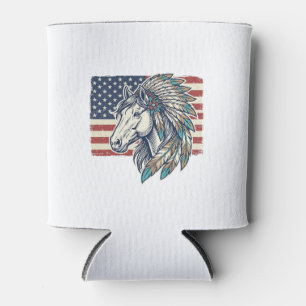 Patriotic Horse Flag Vintage Vector T-Shirt Design Can Cooler