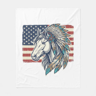 Patriotic Horse Flag Vintage Vector T-Shirt Design Fleece Blanket