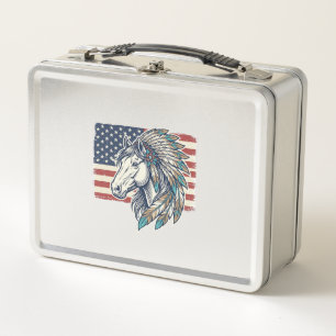 Patriotic Horse Flag Vintage Vector T-Shirt Design Metal Lunch Box