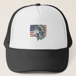 Patriotic Horse Flag Vintage Vector T-Shirt Design Trucker Hat