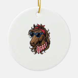 Patriotic Horse Head Vector Shirt Design_1 Ceramic Ornament