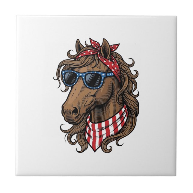 Patriotic Horse Head Vector Shirt Design_1 Ceramic Tile (Front)